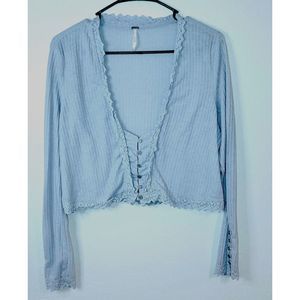 Free People Plunge Neck Line Lace Trim Lilac Medium Crop Top